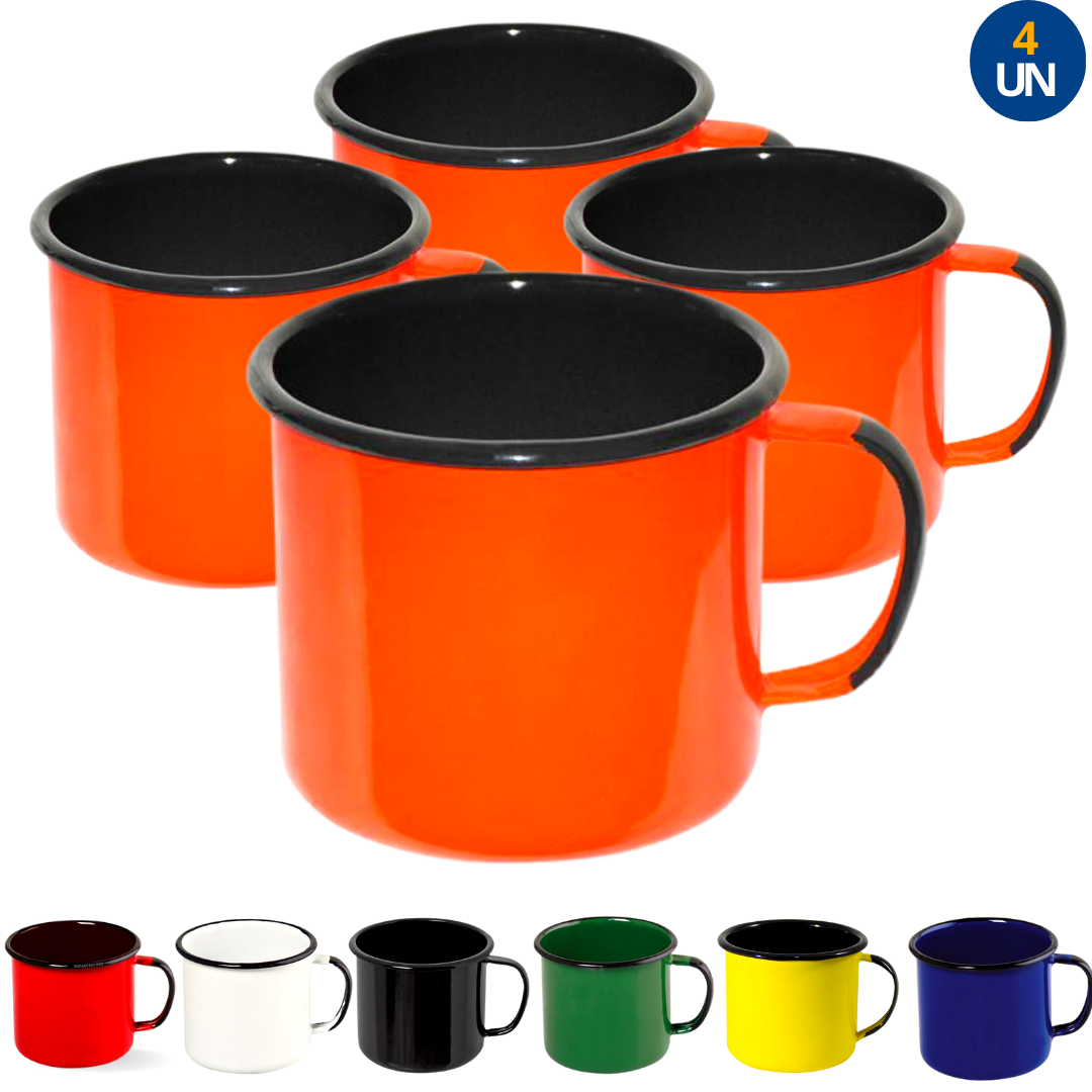 4 Caneca Esmaltada Agata 370ml Ewel Original Indução N8 Café MEU APE