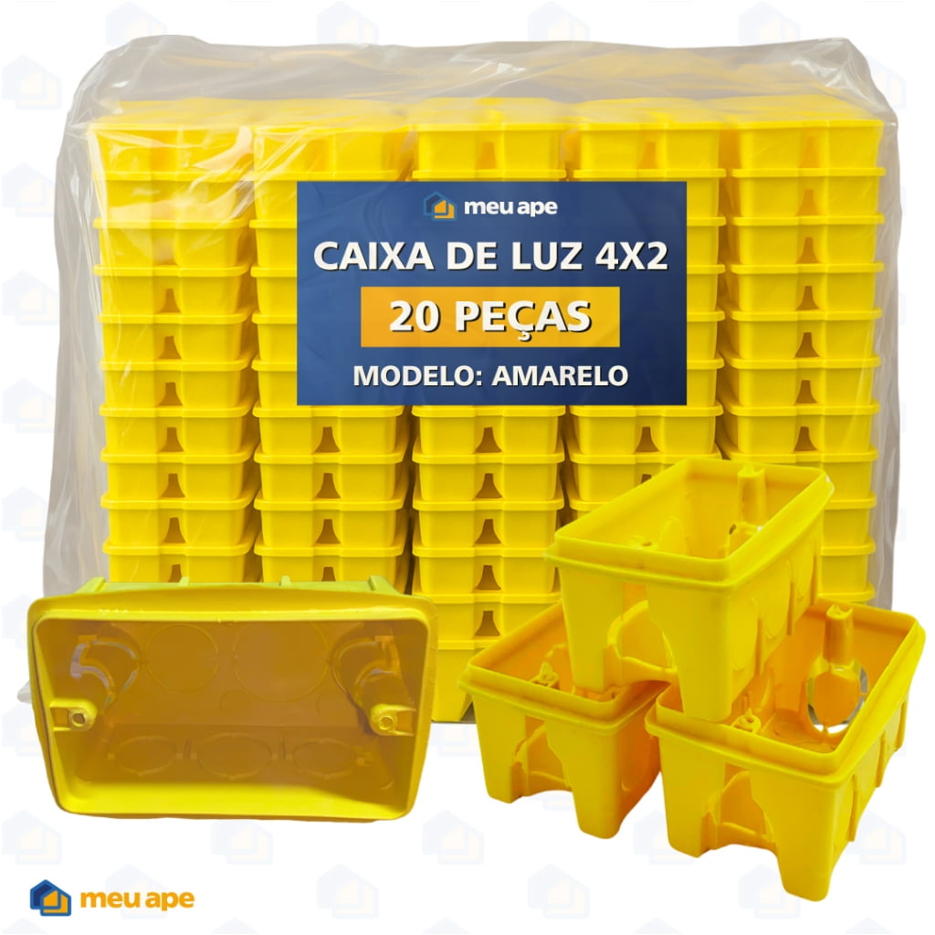 20 Caixa de Luz 4x2 Reforçada P/ Tomada Interruptor Embutir Amarelo