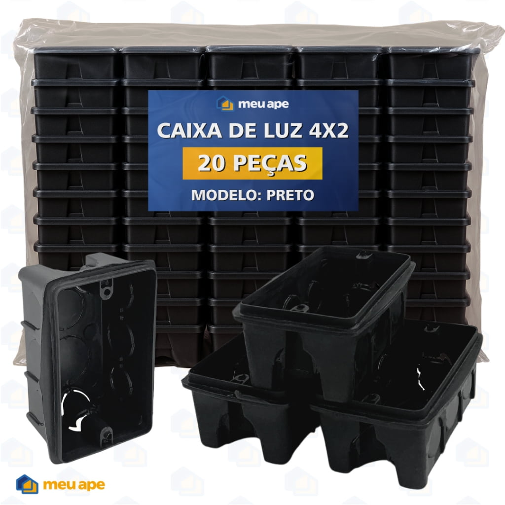 20 Caixa de Luz 4x2 Reforçada P/ Tomada Interruptor Embutir Preto