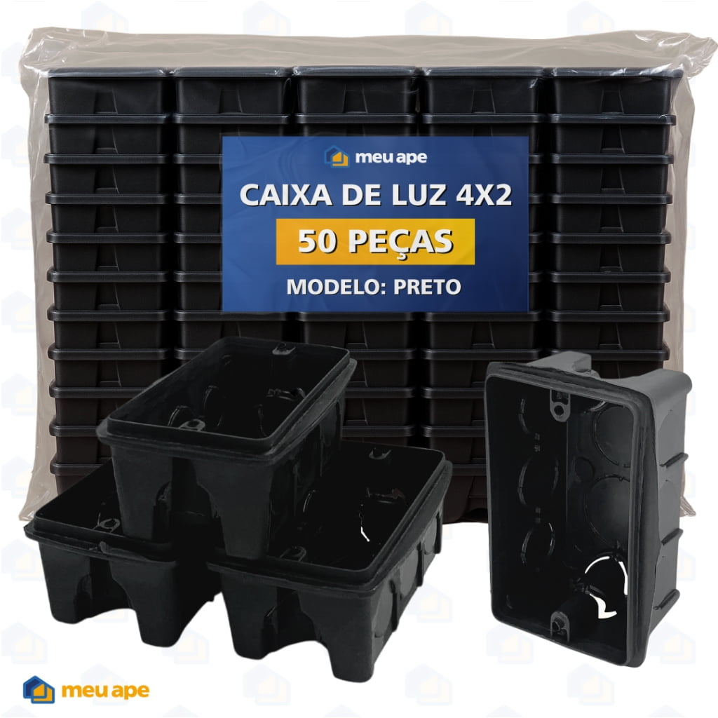 50 Caixa de Luz 4x2 Reforçada P/ Tomada Interruptor Embutir Preto