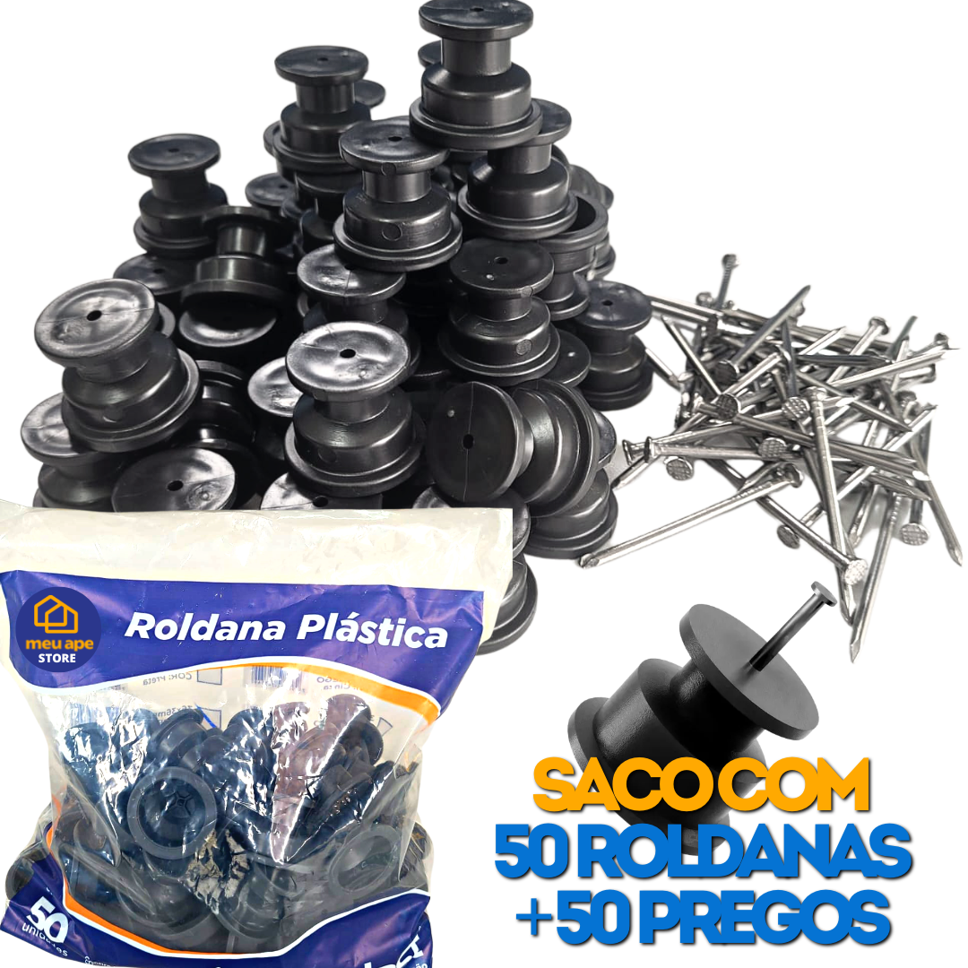 Isolador Roldana 50un Com Prego P/ Cerca Elétrica e Suporte Para Fios 30x30