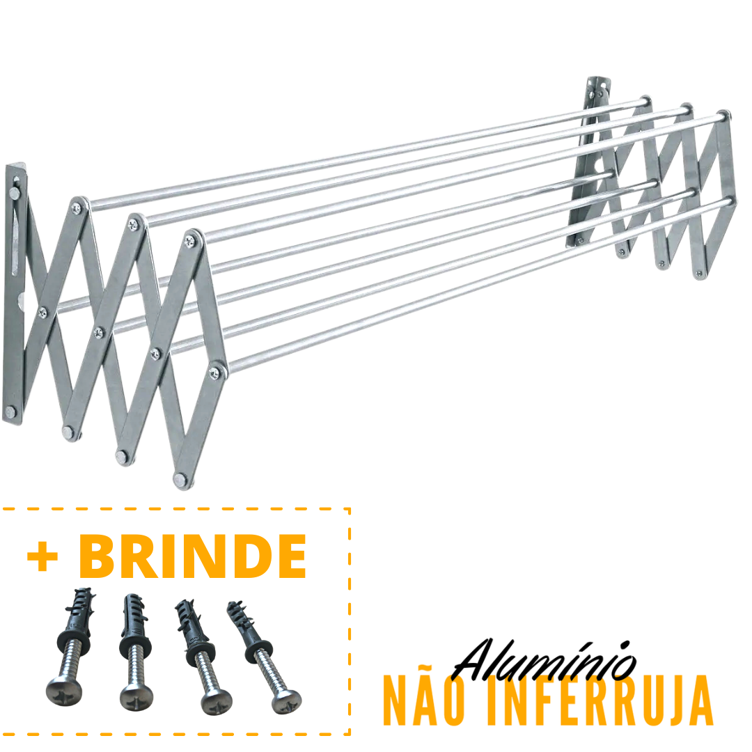 Varal de Parede Retratil Alumínio  60x47 Pequeno Sanfonado