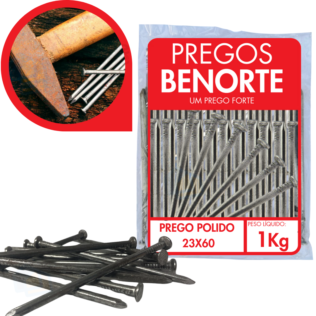 Prego Com Cabeça 23x60 1kg Aço Polido Benorte 