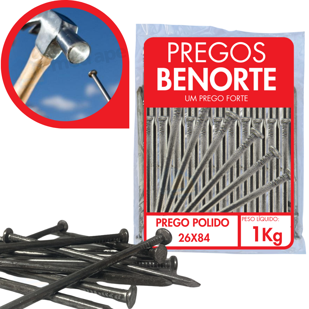 Prego Com Cabeça 26x84 1kg Aço Polido Benorte 
