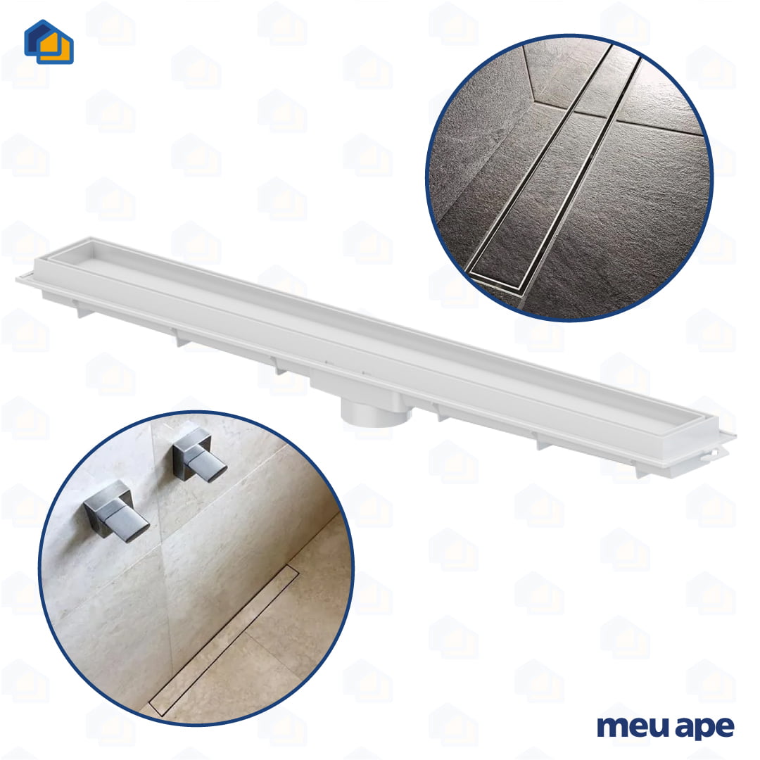 Ralo Invisível Oculto Linear Retangular Branco Plástico Acompanha Gabarito Tigre 90cm