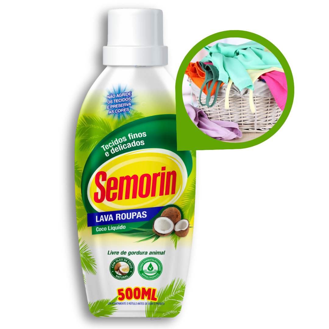 Lava Roupas Sabão Líquido Coco Semorin 500ml 
