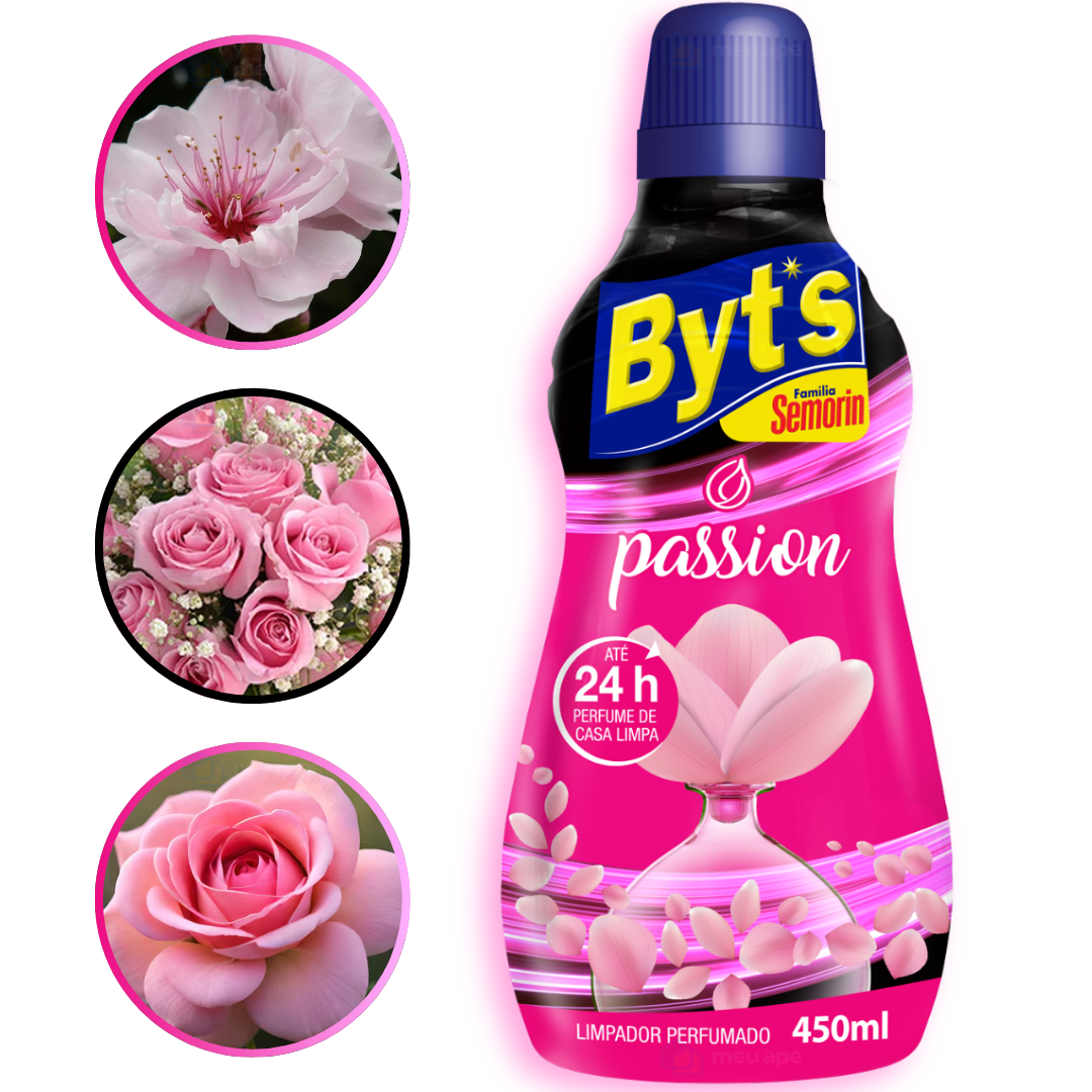 Limpador Perfumado Passion Desinfetante Concentrado 24h de Perfume Limpeza Byts 450ml
