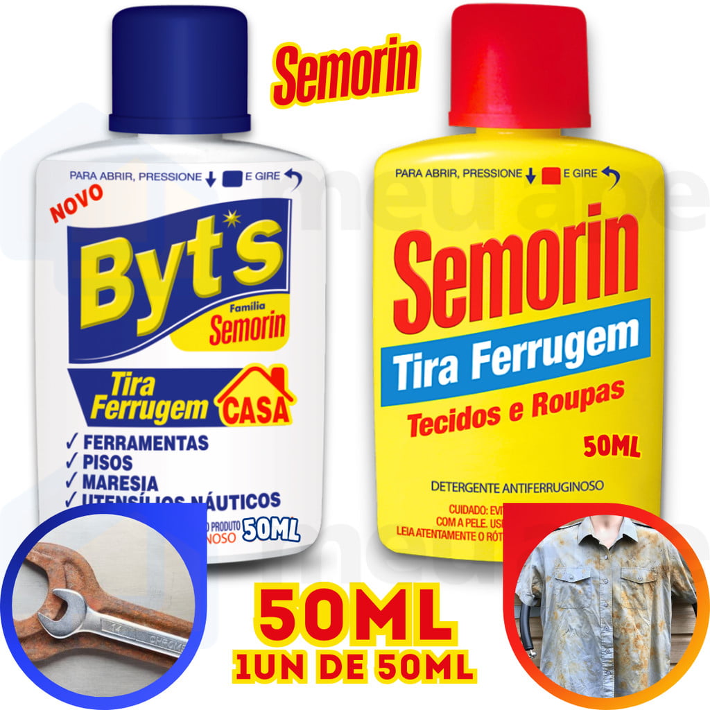 Tira Ferrugem Detergente Antiferruginoso Tecido Roupa Ferramentas Piso Maresia Semorin 50ml