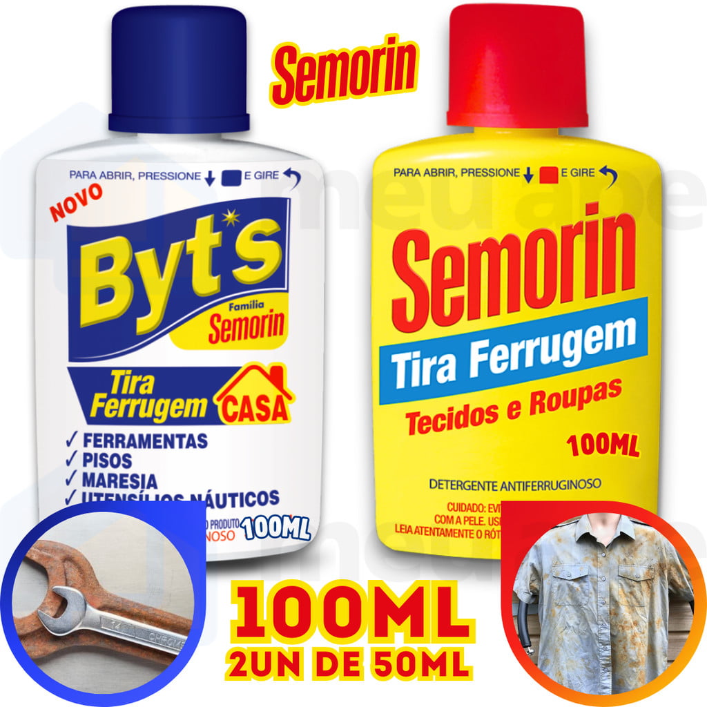 Tira Ferrugem Detergente Antiferruginoso Tecido Roupa Ferramentas Pisos Maresia Semorin  Byt's 100ml