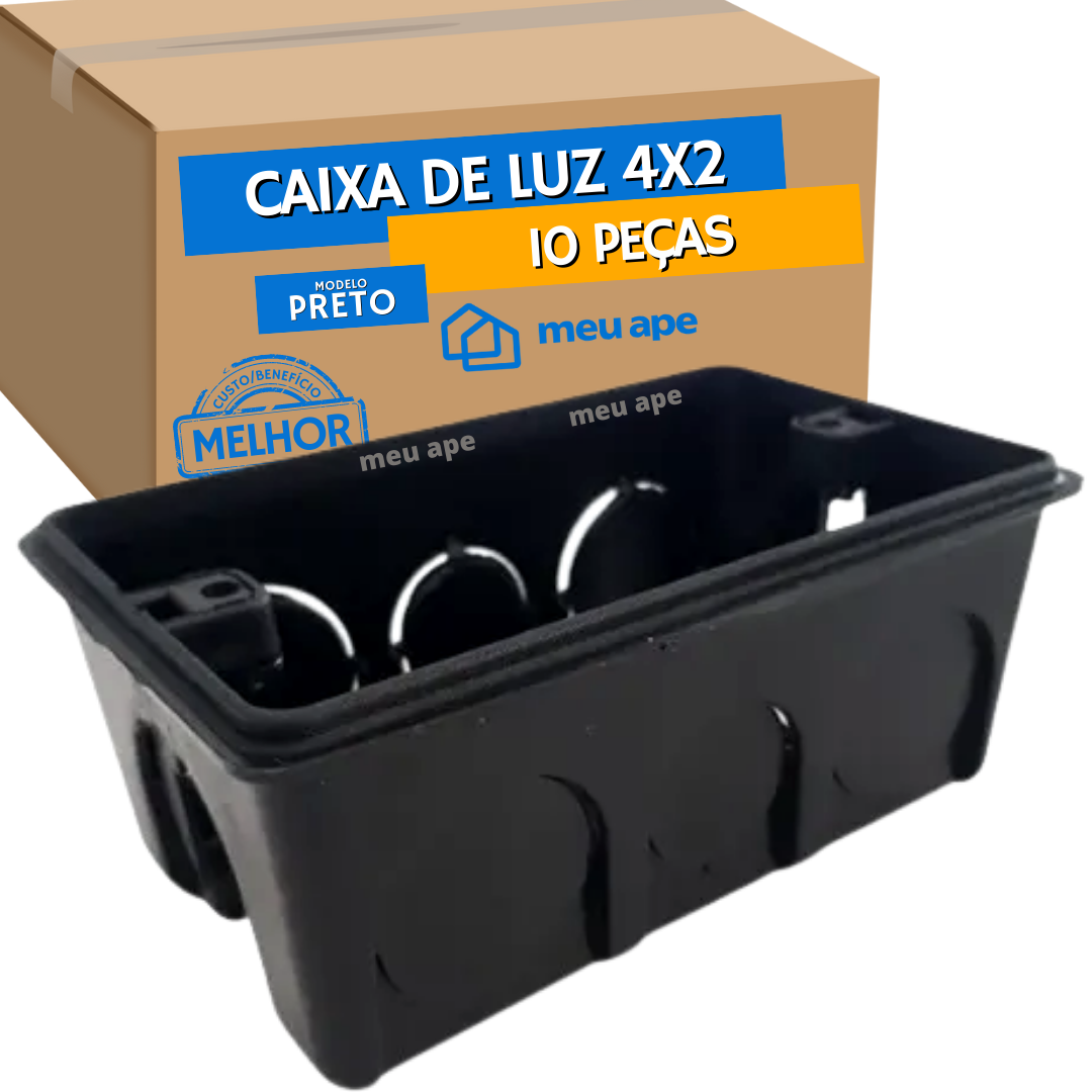 20 Caixa de Luz 4x2 Reforçada P/ Tomada Interruptor Embutir Preto