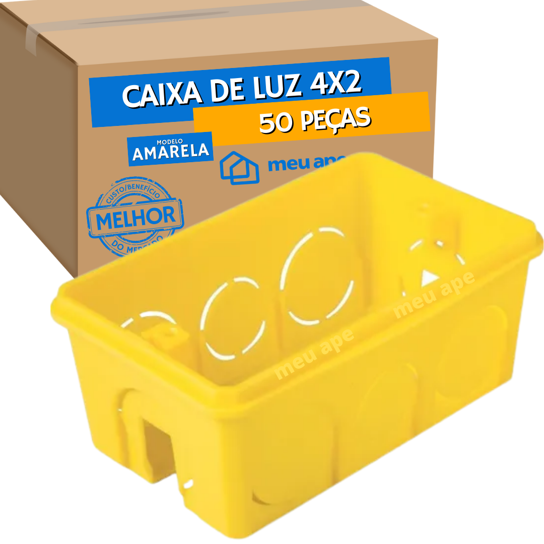 50 Caixa de Luz 4x2 Reforçada P/ Tomada Interruptor Embutir Amarelo