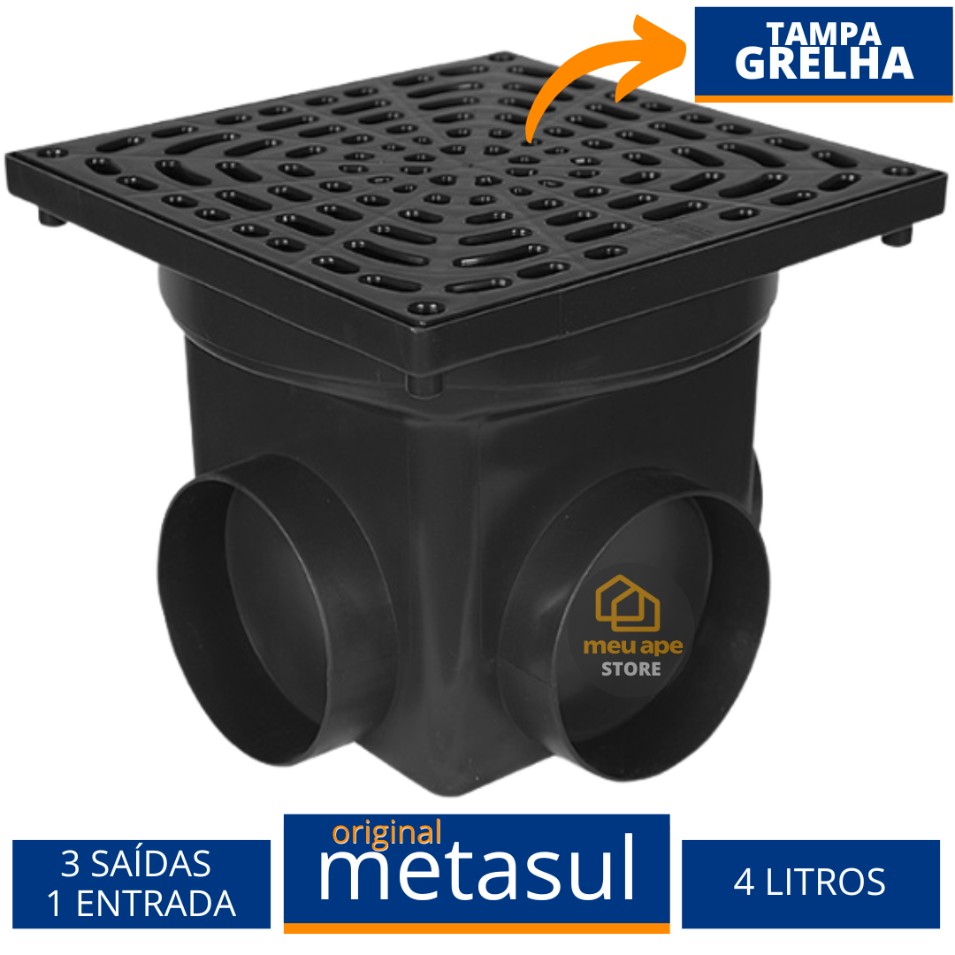 Caixa Coletora De Água Pluvial Tampa Grelha 4L P/ 100\75\50