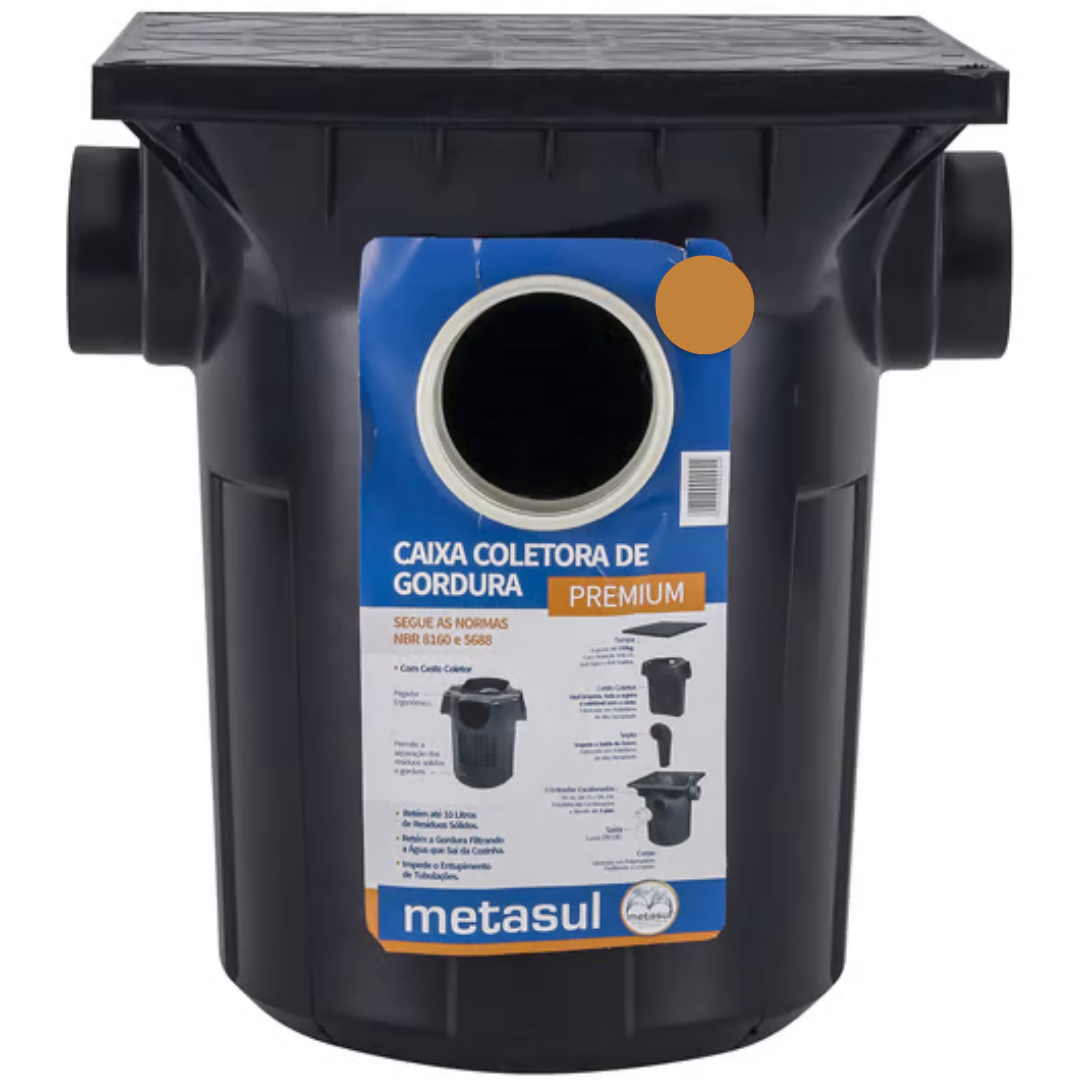 Caixa de Gordura Com Cesto Premium 41.2L Metasul Entrada/Saída de 100/75/50