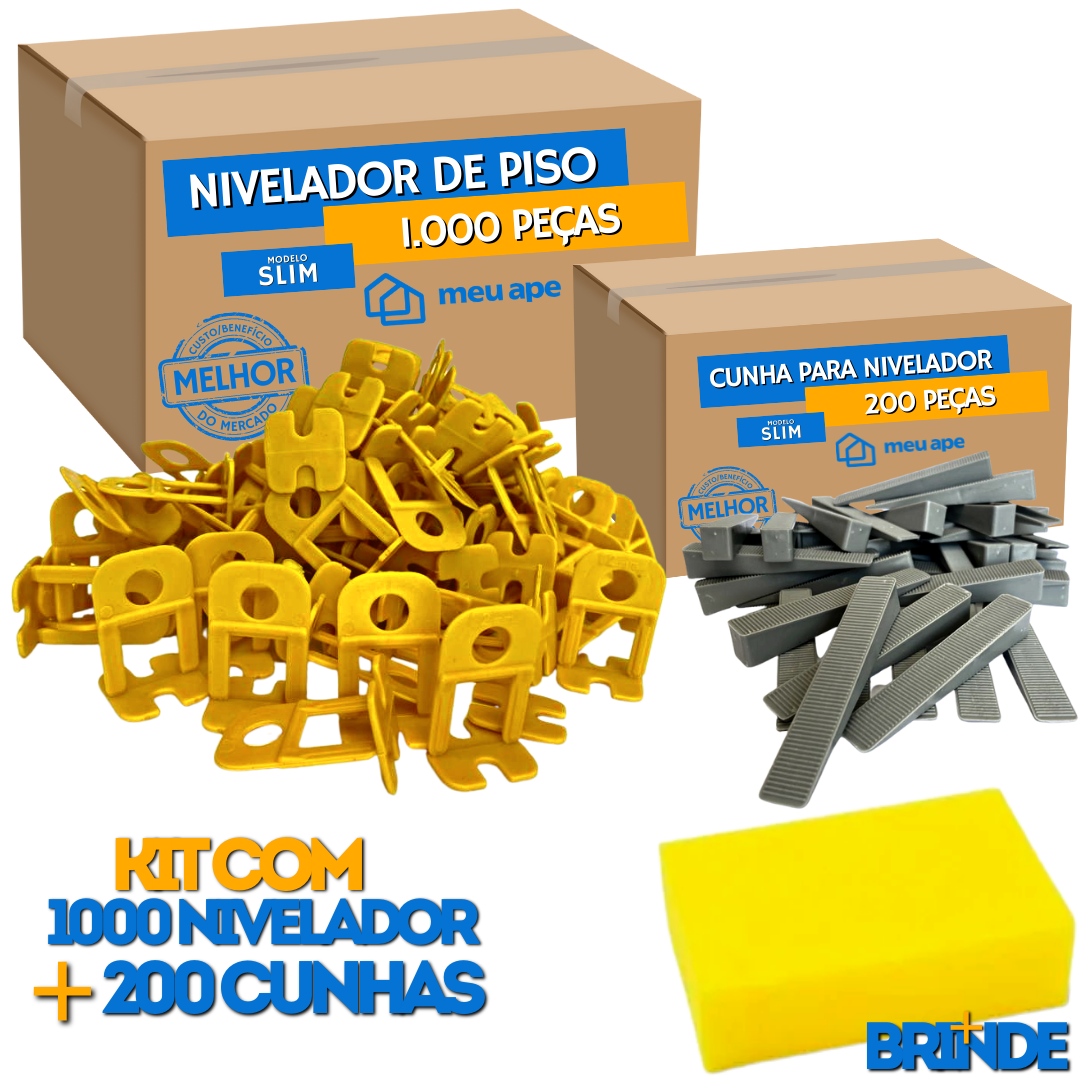 Kit 1.000 Nivelador de Piso e Porcelanato+200 Cunhas+Espuma