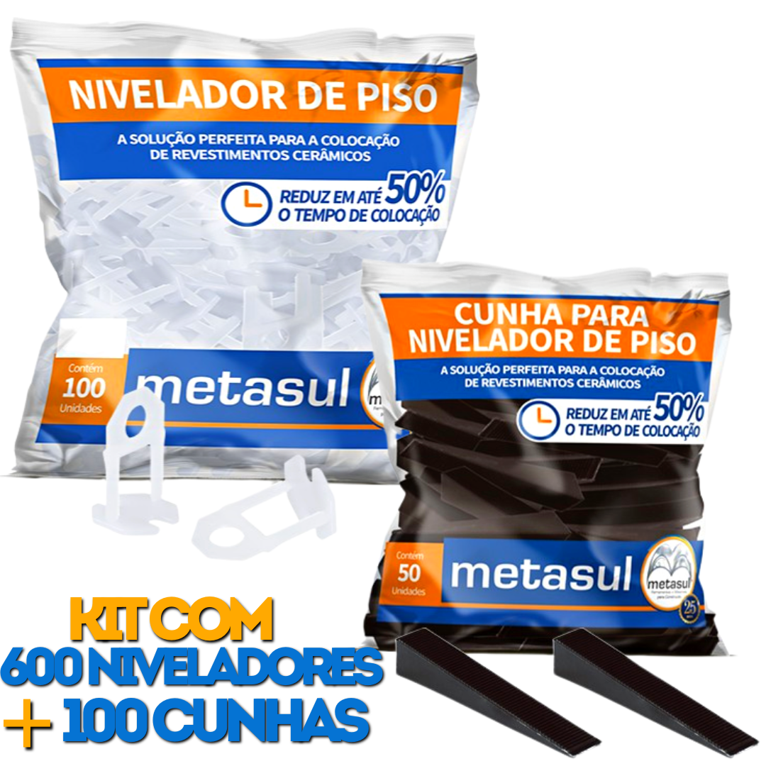 Kit 600 Nivelador de Piso e Porcelanato + 100 Cunhas Original Metasul