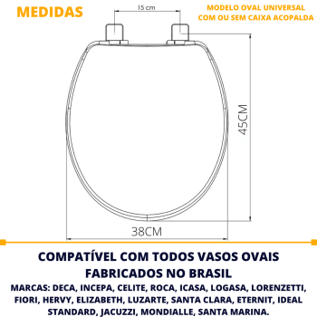 Assento Sanitário Almofadado Basico Oval Universal Plus Slim Original Metasul