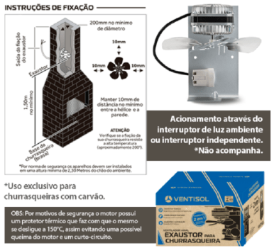 Exaustor Para Churrasqueira Com Iluminação Ventosol 60W Premium