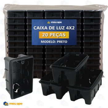20 Caixa de Luz 4x2 Reforçada P/ Tomada Interruptor Embutir Preto