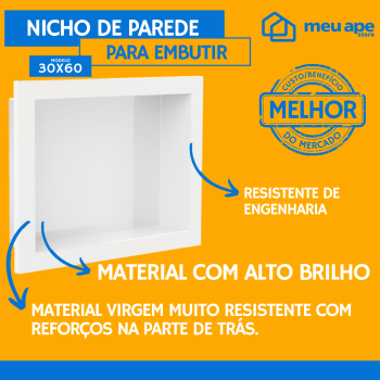 Nicho Para Banheiro e Cozinha Embutir 30X40 Alto Brilho Resistente Alta Densidade