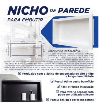 Nicho Para Banheiro e Cozinha Embutir 30X60 Alto brilho Resistente Enhenharia