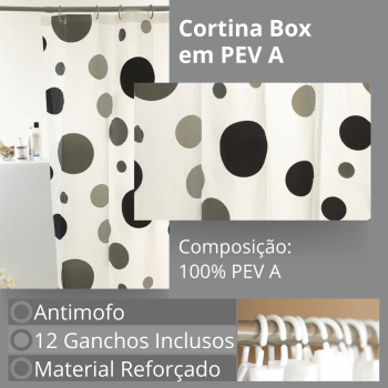 Cortina Para Box Banheiro PEV A Com Ganchos Vários Modelos 1,80x1,60m