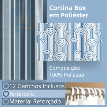 Cortina Para Box Banheiro Poliéster Com Ganchos Vários Modelos 1,98x1,80m