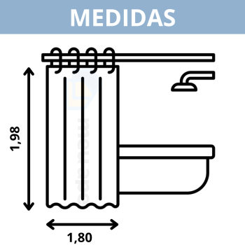 Cortina Para Box Banheiro PVC Com Ganchos Vários Modelos 1,98x1,80m