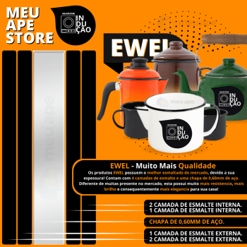 Cafeteira Bule Esmaltado Agata Indução 1100ML Com Bico Original Ewel
