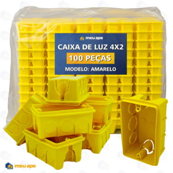 100 Caixa de Luz 4x2 Reforçada P/ Tomada Interruptor Embutir Amarelo