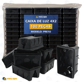 100 Caixa de Luz 4x2 Reforçada  P/ Tomada Interruptor Embutir Preto