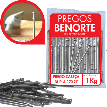 Prego Com Cabeça Dupla 17x27 1kg Aço Polido Benorte 