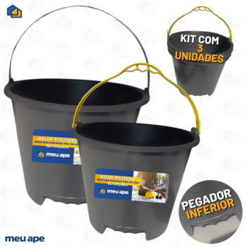 3 Balde Plástico Reforçado 12L Obras Concreto Lavanderia Off