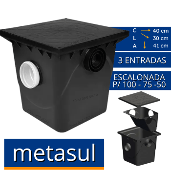 Caixa de Gordura Com Cesto Standard 42L Metasul Entrada/Saída de 100/75/50