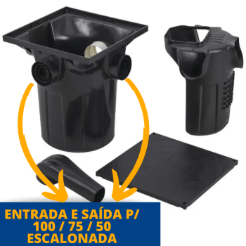Caixa de Gordura Com Cesto Premium 41.2L Metasul Entrada/Saída de 100/75/50