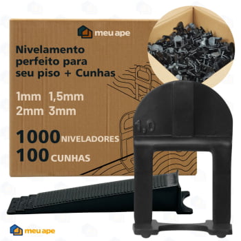 Kit 1000 Nivelador Espaçador Piso Porcelanato Slim Clips + 100 Cunhas Revestimentos Cerâmicos Black