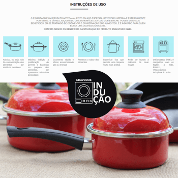 Panela De Indução Agata Esmaltada N18 1,3L Com Cabo Original Ewel