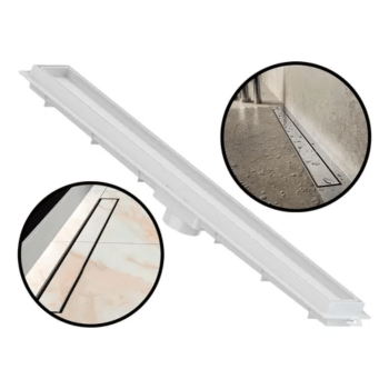 Ralo Invisível Oculto Linear Retangular Branco Plástico Acompanha Gabarito Tigre 90cm