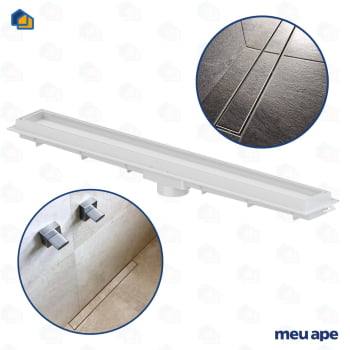 Ralo Invisível Oculto Linear Retangular Branco Plástico Acompanha Gabarito Tigre 90cm