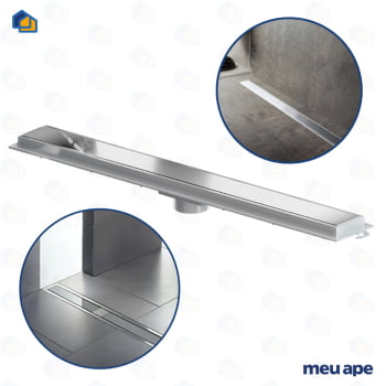 Ralo Oculto Linear Retangular Cinza Flat Grelha Inox Com Tampa Tigre 70cm