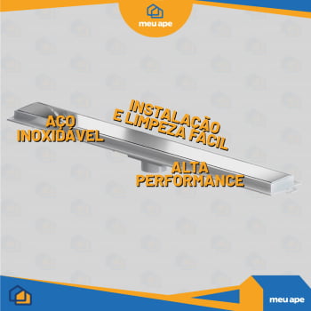 Ralo Oculto Linear Retangular Cinza Flat Grelha Inox Com Tampa Tigre 70cm
