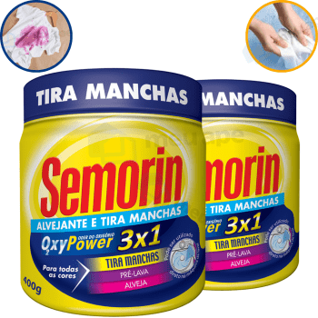 Alvejante Tira Manchas Em Pó Roupas Brancas Coloridas Sem Cloro Semorin 800g