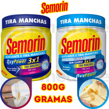 Alvejante Tira Manchas Em Pó Roupas Brancas Coloridas Sem Cloro Semorin 800g