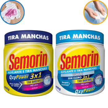 Alvejante Tira Manchas Em Pó Roupas Brancas Coloridas Sem Cloro Semorin 400g 