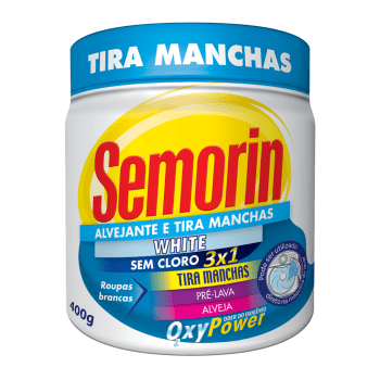 Alvejante Tira Manchas Em Pó Roupas Brancas Coloridas Sem Cloro Semorin 400g 