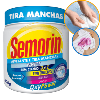 Alvejante Tira Manchas Em Pó Roupas Brancas Coloridas Sem Cloro Semorin 400g 