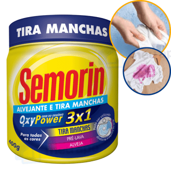 Alvejante Tira Manchas Em Pó Roupas Brancas Coloridas Sem Cloro Semorin 400g 
