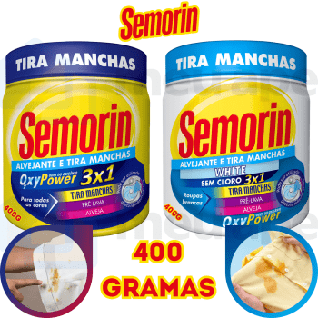 Alvejante Tira Manchas Em Pó Roupas Brancas Coloridas Sem Cloro Semorin 400g 