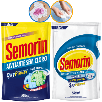 Refil Alvejante Tecidos Tira Manchas Sem Cloro Roupas Brancas Coloridas Semorin 500ml 