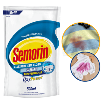 Refil Alvejante Tecidos Tira Manchas Sem Cloro Roupas Brancas Coloridas Semorin 500ml 