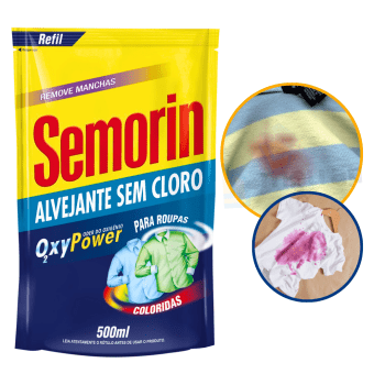 Refil Alvejante Tecidos Tira Manchas Sem Cloro Roupas Brancas Coloridas Semorin 500ml 